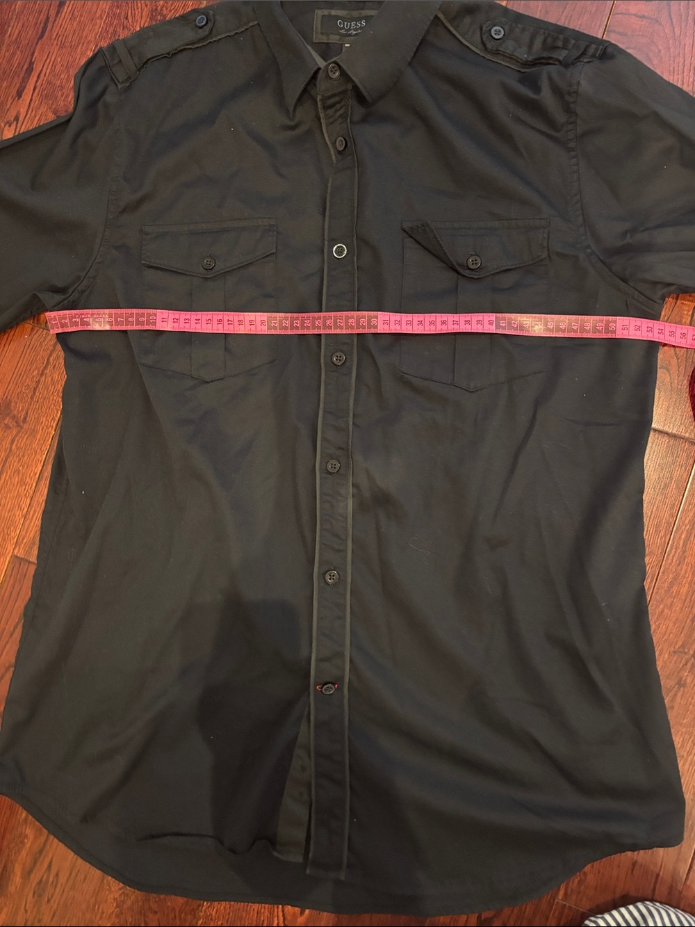 Guess Men’s Black Button-Down Utility Shirt with Epaulets